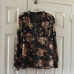 Forever 21 Black Buttoned Blouse with Mandarin Collar